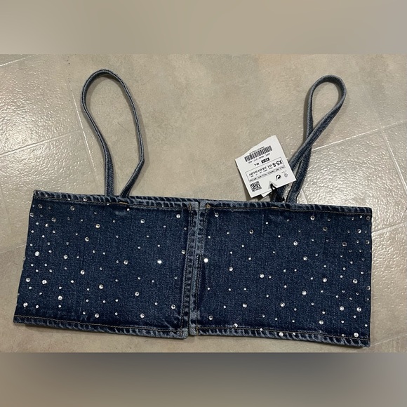 ZARA RHINESTONE DENIM CROP TOP SIZE XS/S - Picture 4 of 7